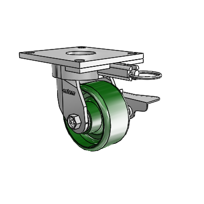 6 Series Kingpinless Casters Top Plate Swivel Caster with 4 x 2 Cast Iron Wheel and Side Lock Brake