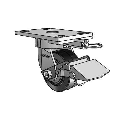 6 Series Kingpinless Casters Top Plate Swivel Caster with 4 x 2 Performa Rubber (Flat/Black) Wheel and Tread Lock Brake