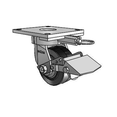 6 Series Kingpinless Casters Top Plate Swivel Caster with 4 x 2 Performa Rubber (Flat/Black) Wheel and Tread Lock Brake