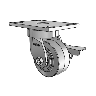 6 Series Kingpinless Casters Top Plate Swivel Caster with 4 x 2 Performa Rubber (Flat/Grey) Wheel and Side Lock Brake