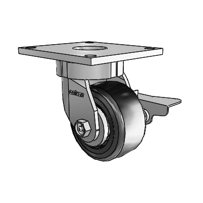 6 Series Kingpinless Casters Top Plate Swivel Caster with 4 x 2 Trans-forma LT (Flat) Wheel and Side Lock Brake