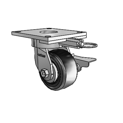6 Series Kingpinless Casters Top Plate Swivel Caster with 4 x 2 Trans-forma LT (Flat) Wheel and Side Lock Brake