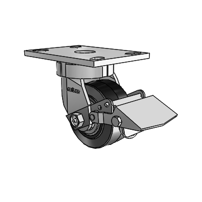 6 Series Kingpinless Casters Top Plate Swivel Caster with 4 x 2 Performa Rubber (Flat/Black) Wheel and Tread Lock Brake