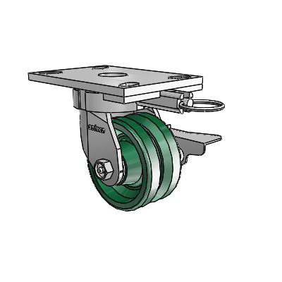 6 Series Kingpinless Casters Top Plate Swivel Caster with 4 x 2 V-Groove Wheel and Side Lock Brake