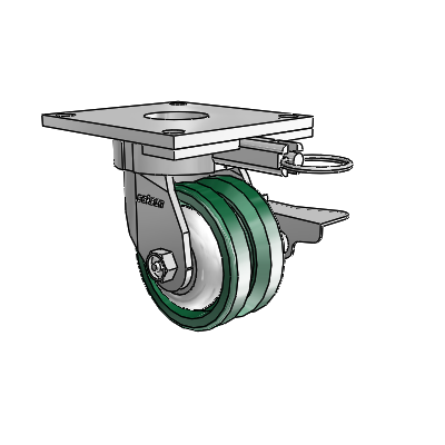 6 Series Kingpinless Casters Top Plate Swivel Caster with 4 x 2 V-Groove Wheel and Side Lock Brake
