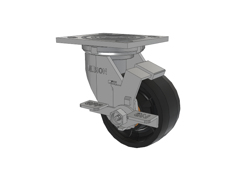 16 Series Top Plate Swivel Caster with 4 x 2 Black Nylon NG - Maxim Nylon Wheel and Face Brake
