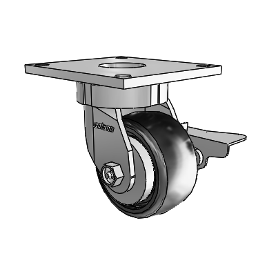 6 Series Kingpinless Casters Top Plate Swivel Caster with 4 x 2 Endura Solid Elastomer Wheel and Side Lock Brake