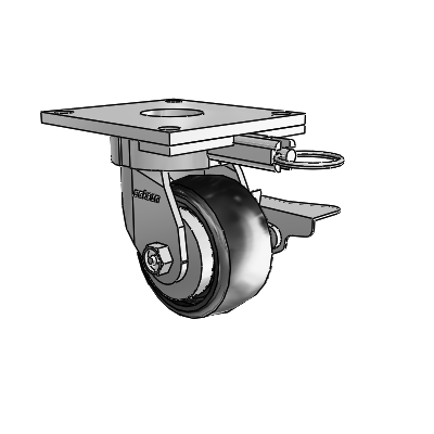 6 Series Kingpinless Casters Top Plate Swivel Caster with 4 x 2 Endura Solid Elastomer Wheel and Side Lock Brake