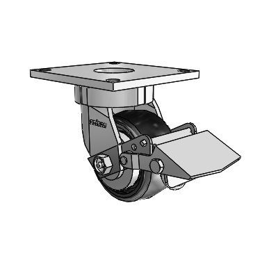 6 Series Kingpinless Casters Top Plate Swivel Caster with 4 x 2 Endura Solid Elastomer Wheel and Tread Lock Brake