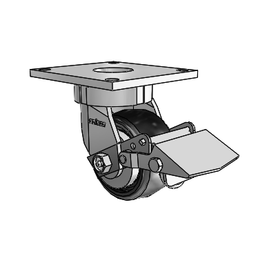 6 Series Kingpinless Casters Top Plate Swivel Caster with 4 x 2 Endura Solid Elastomer Wheel and Tread Lock Brake