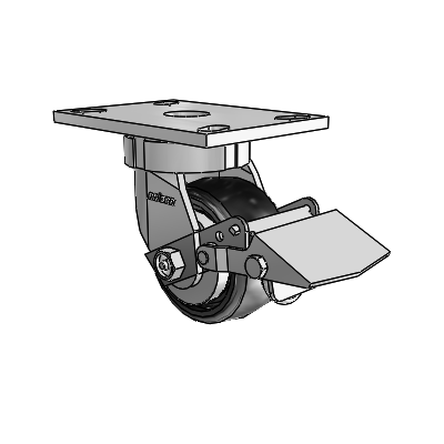 6 Series Kingpinless Casters Top Plate Swivel Caster with 4 x 2 Endura Solid Elastomer Wheel and Tread Lock Brake