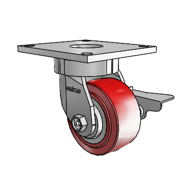 6 Series Kingpinless Casters Top Plate Swivel Caster with 4 x 2 Polyurethane HI-TECH Wheel and Side Lock Brake