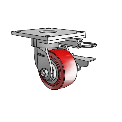 6 Series Kingpinless Casters Top Plate Swivel Caster with 4 x 2 Polyurethane HI-TECH Wheel and Side Lock Brake
