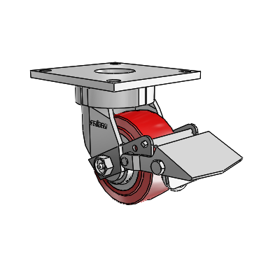 6 Series Kingpinless Casters Top Plate Swivel Caster with 4 x 2 Polyurethane HI-TECH Wheel and Tread Lock Brake