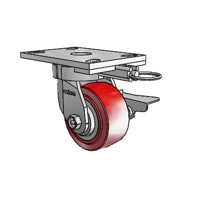6 Series Kingpinless Casters Top Plate Swivel Caster with 4 x 2 Polyurethane HI-TECH Wheel and Side Lock Brake