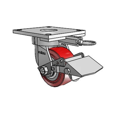6 Series Kingpinless Casters Top Plate Swivel Caster with 4 x 2 Polyurethane HI-TECH Wheel and Tread Lock Brake