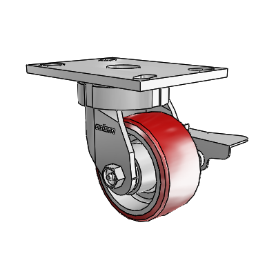 6 Series Kingpinless Casters Top Plate Swivel Caster with 4 x 2 Moldon Polyurethane (Aluminum Core) Wheel and Side Lock Brake