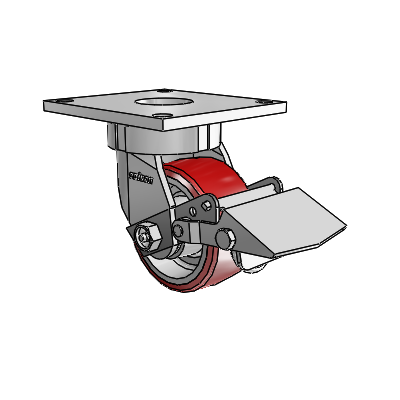 6 Series Kingpinless Casters Top Plate Swivel Caster with 4 x 2 Moldon Polyurethane (Aluminum Core) Wheel and Tread Lock Brake