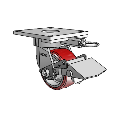 6 Series Kingpinless Casters Top Plate Swivel Caster with 4 x 2 Moldon Polyurethane (Aluminum Core) Wheel and Tread Lock Brake