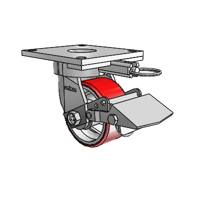6 Series Kingpinless Casters Top Plate Swivel Caster with 4 x 2 Moldon Polyurethane (Cast Iron Core) Wheel and Tread Lock Brake