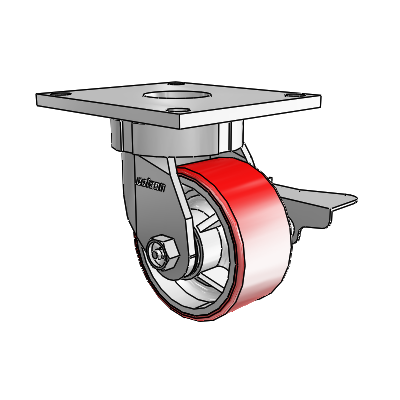 6 Series Kingpinless Casters Top Plate Swivel Caster with 4 x 2 Moldon Polyurethane (Cast Iron Core) Wheel and Side Lock Brake