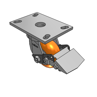 6 Series Kingpinless Casters Top Plate Swivel Caster with 4 x 2 CG Max Orange Wheel and Tread Lock Brake