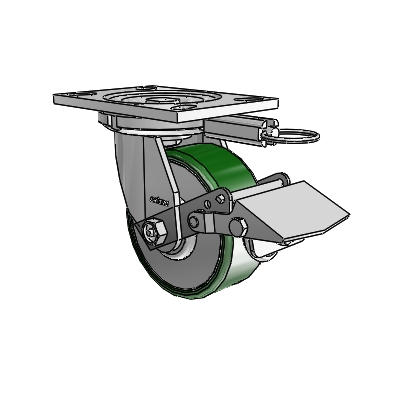 6 Series Casters Top Plate Swivel Zinc Caster with 5 x 2 Green Cast Iron Wheel and Tread Lock Brake