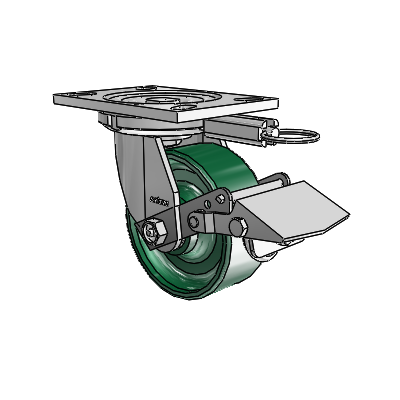 6 Series Casters Top Plate Swivel Zinc Caster with 5 x 2 Green Forged Steel Wheel and Tread Lock Brake