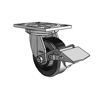 6 Series Casters Top Plate Swivel Zinc Caster with 5 x 2 Black Phenolic Wheel and Tread Lock Brake