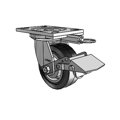 6 Series Casters Top Plate Swivel Zinc Caster with 5 x 2 Black on Grey Performa Rubber (Flat/Black) Wheel and Tread Lock Brake
