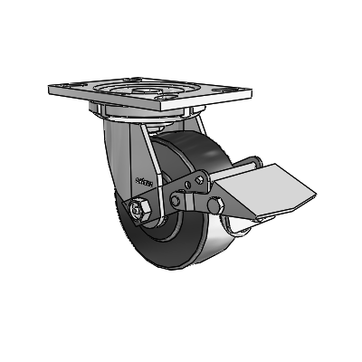 6 Series Casters Top Plate Swivel Zinc Caster with 5 x 2 Black Commander HD Wheel and Tread Lock Brake
