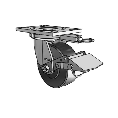 6 Series Casters Top Plate Swivel Zinc Caster with 5 x 2 Black Commander HD Wheel and Tread Lock Brake