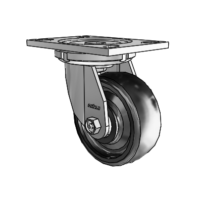 Roulettes de la série 6, à plaque supérieure pivotante en zinc, équipées de 5 roues noires Endura en élastomère plein de dimensions 2