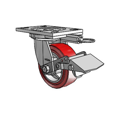 6 Series Casters Top Plate Swivel Zinc Caster with 5 x 2 Maroon on Grey Polyurethane HI-TECH Wheel and Tread Lock Brake