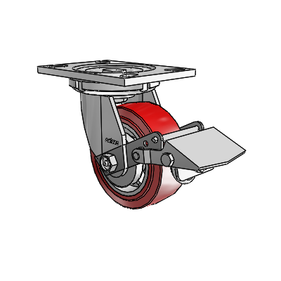 6 Series Casters Top Plate Swivel Zinc Caster with 5 x 2 Maroon on Grey Polyurethane HI-TECH Wheel and Tread Lock Brake