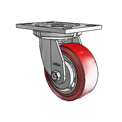 6 Series Casters Top Plate Swivel Zinc Caster with 5 x 2 Maroon on Grey Polyurethane HI-TECH Wheel