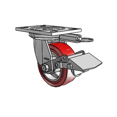 6 Series Casters Top Plate Swivel Zinc Caster with 5 x 2 Maroon on Grey Polyurethane HI-TECH Wheel and Tread Lock Brake