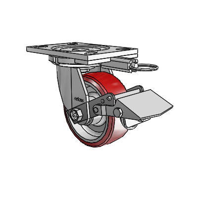 6 Series Casters Top Plate Swivel Zinc Caster with 5 x 2 Maroon on Silver Moldon Polyurethane (Aluminum Core) Wheel and Tread Lock Brake