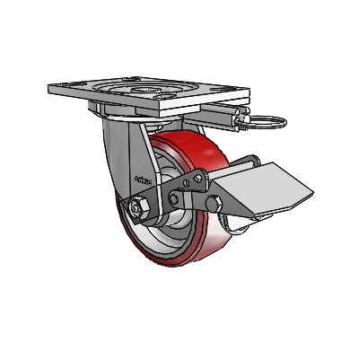 6 Series Casters Top Plate Swivel Zinc Caster with 5 x 2 Maroon on Silver Moldon Polyurethane (Aluminum Core) Wheel and Tread Lock Brake