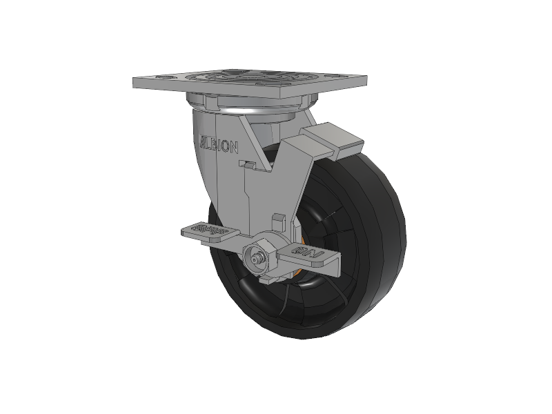 16 Series Top Plate Swivel Caster with 5 x 2 Black Nylon NG - Maxim Nylon Wheel and Face Brake