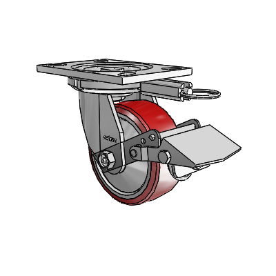 6 Series Casters Top Plate Swivel Zinc Caster with 5 x 2 Maroon on Silver Moldon Polyurethane (Aluminum Core) Wheel and Tread Lock Brake