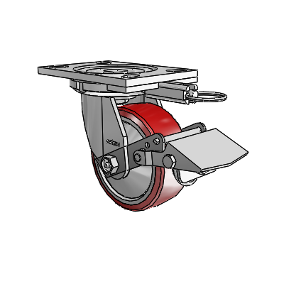 6 Series Casters Top Plate Swivel Zinc Caster with 5 x 2 Maroon on Silver Moldon Polyurethane (Aluminum Core) Wheel and Tread Lock Brake