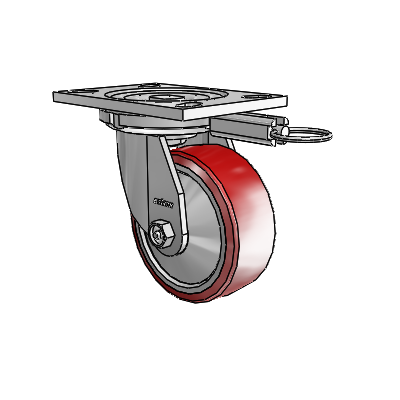 6 Series Casters Top Plate Swivel Zinc Caster with 5 x 2 Maroon on Silver Moldon Polyurethane (Aluminum Core) Wheel