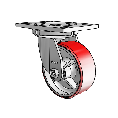6 Series Casters Top Plate Swivel Zinc Caster with 5 x 2 Maroon on Silver Moldon Polyurethane (Cast Iron Core) Wheel