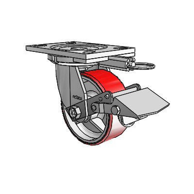 6 Series Casters Top Plate Swivel Zinc Caster with 5 x 2 Maroon on Silver Moldon Polyurethane (Cast Iron Core) Wheel and Tread Lock Brake