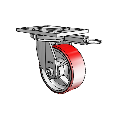 6 Series Casters Top Plate Swivel Zinc Caster with 5 x 2 Maroon on Silver Moldon Polyurethane (Cast Iron Core) Wheel