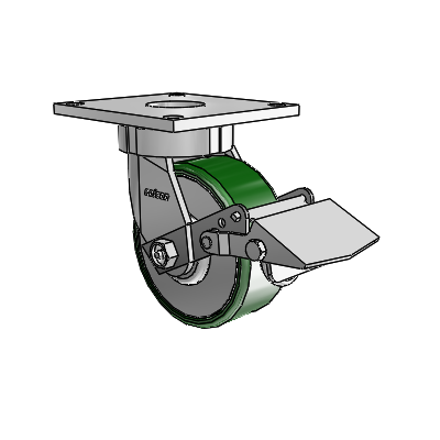 6 Series Kingpinless Casters Top Plate Swivel Caster with 5 x 2 Cast Iron Wheel and Tread Lock Brake