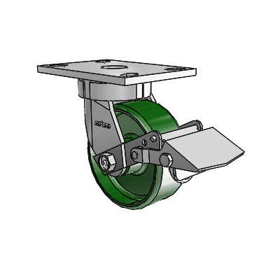 6 Series Kingpinless Casters Top Plate Swivel Caster with 5 x 2 Cast Iron Wheel and Tread Lock Brake