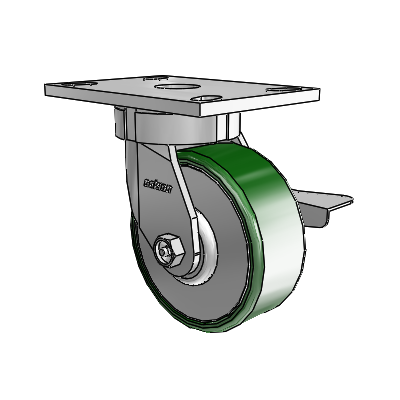6 Series Kingpinless Casters Top Plate Swivel Caster with 5 x 2 Cast Iron Wheel and Side Lock Brake