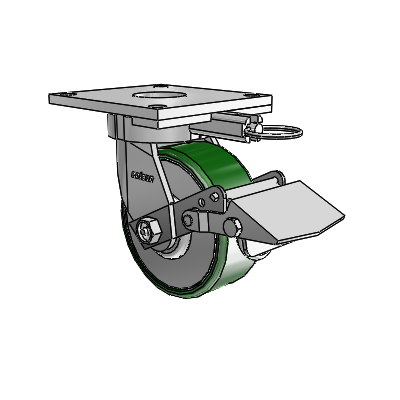 6 Series Kingpinless Casters Top Plate Swivel Caster with 5 x 2 Cast Iron Wheel and Tread Lock Brake